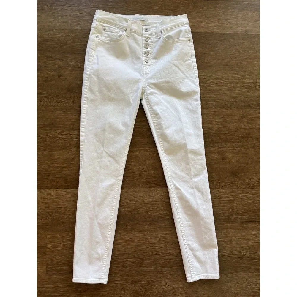 7‎ For All Mankind Women Jeans 28 White High Rise Crop Skinny Stretch Button fly